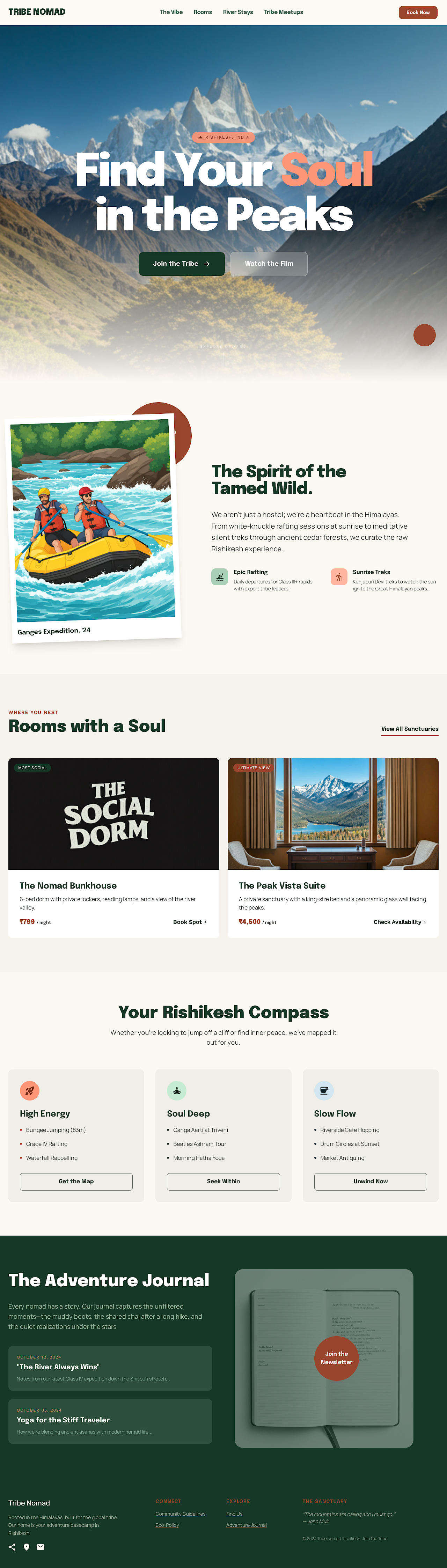 Tribe Nomad adventure hostel website preview